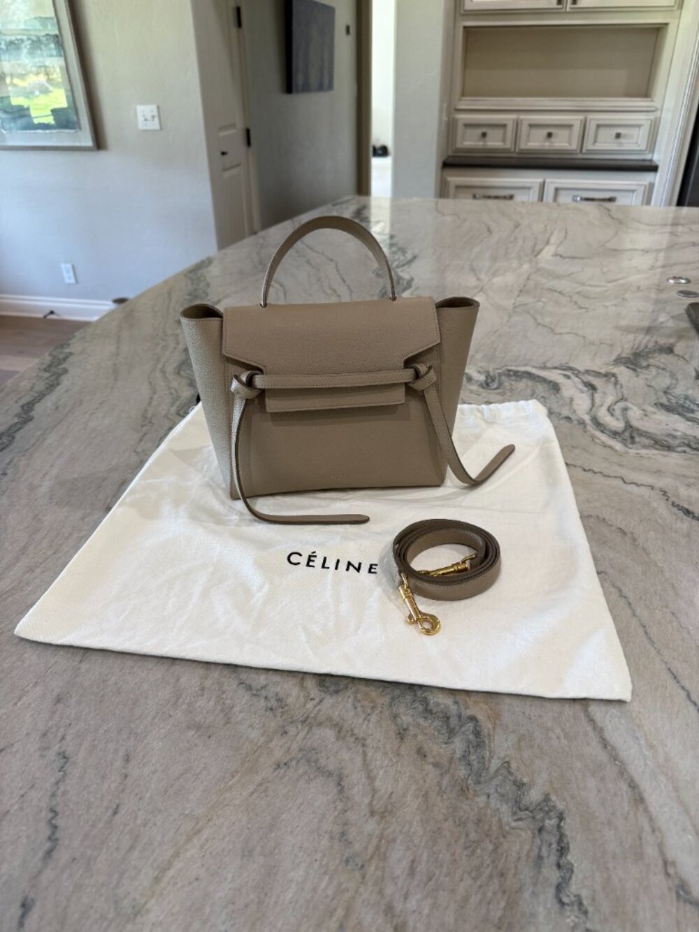 Celine Micro Belt Bag in Grained Calfskin, Light Taupe, excellent condition